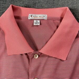 Peter Millar Summer Comfort Polo Shirt Men's XL Coral‎ Pink Blue Stripes